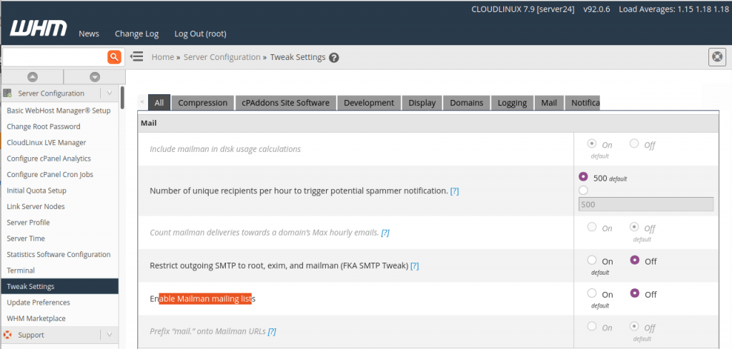 Disable Mailman in cPanel 1 1024x489 - How to &#x1f6ab; disable &#x2709;&#xfe0f; Mailman in cPanel / WHM