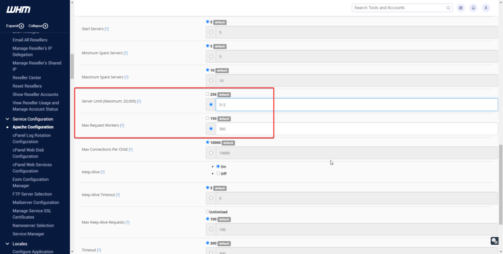 Global Apache configuration in WHM