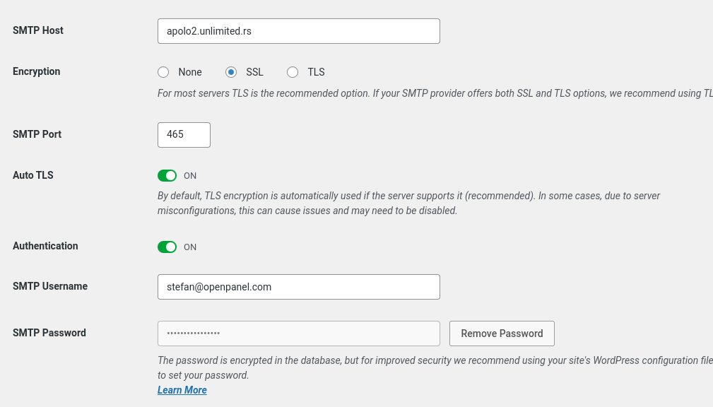 2025 05 06 13 16 - WordPress SMTP to remote OpenPanel mailserver